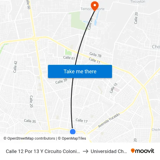 Calle 12 Por 13 Y Circuito Colonias, Itzimná to Universidad Chapingo map
