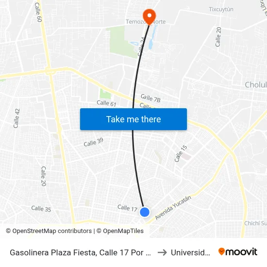 Gasolinera Plaza Fiesta, Calle 17 Por 6a Y 6, Colonia Gustavo Díaz Ordáz to Universidad Chapingo map