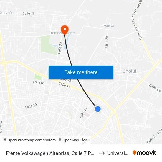Frente Volkswagen Altabrisa, Calle 7 Por 18 Y 16a, Fraccionamiento Vista Alegre Norte to Universidad Chapingo map
