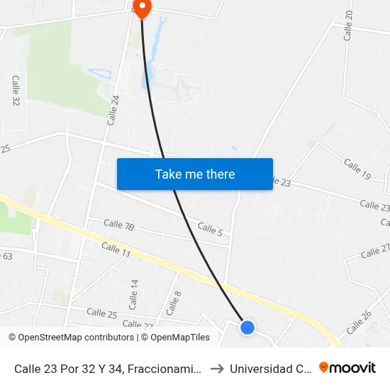 Calle 23 Por 32 Y 34, Fraccionamiento Montecarlo to Universidad Chapingo map
