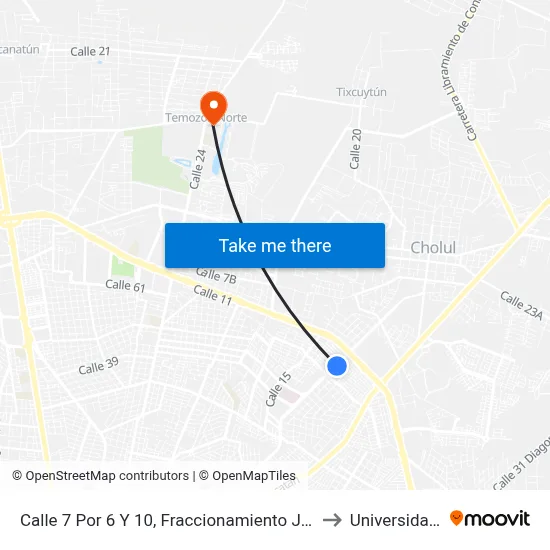 Calle 7 Por 6 Y 10, Fraccionamiento José María Iturralde (Las Águilas) to Universidad Chapingo map