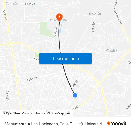 Monumento A Las Haciendas, Calle 7 Por 26a Y 9, Fraccionamiento San Carlos to Universidad Chapingo map
