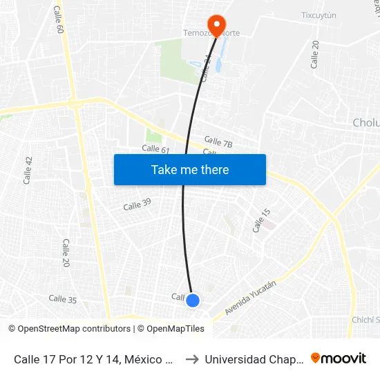 Calle 17 Por 12 Y 14, México Oriente to Universidad Chapingo map
