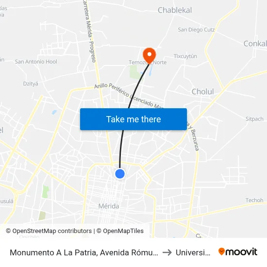 Monumento A La Patria, Avenida Rómulo Rozo Con Prolongación Paseo De Montejo to Universidad Chapingo map