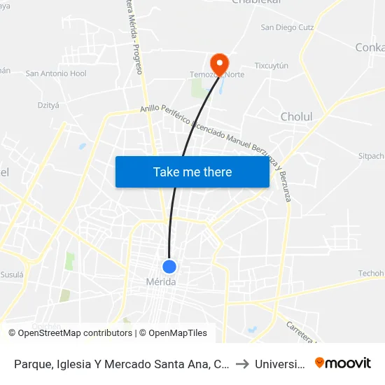 Parque, Iglesia Y Mercado Santa Ana, Calle 45 Por Paseo De Montejo Y Calle 58, Centro to Universidad Chapingo map