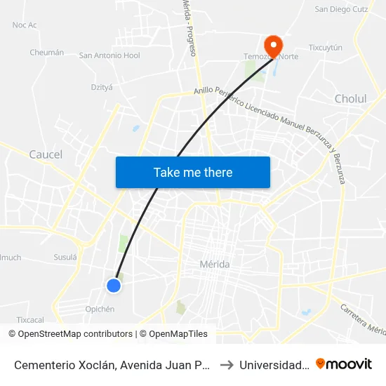 Cementerio Xoclán, Avenida Juan Pablo II Por Calle 12, Xoclán to Universidad Chapingo map
