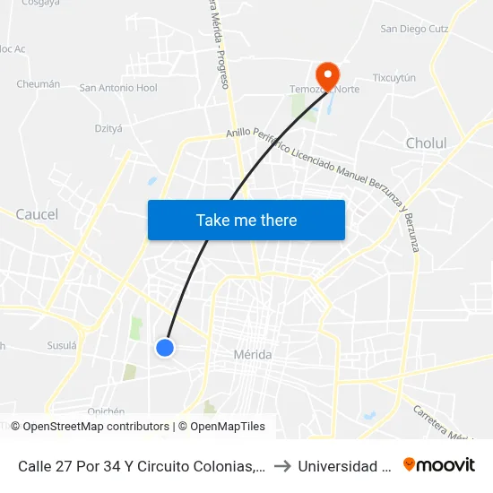 Calle 27 Por 34 Y Circuito Colonias, Francisco I. Madero to Universidad Chapingo map