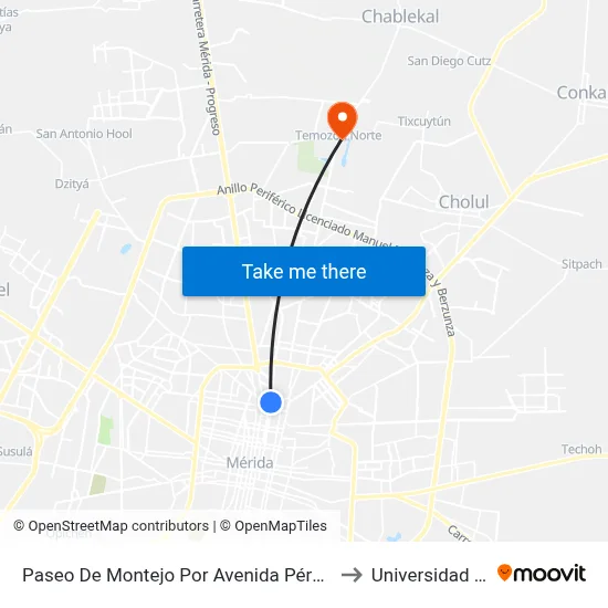 Paseo De Montejo Por Avenida Pérez Ponce Y 29a, Centro to Universidad Chapingo map