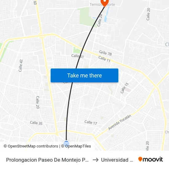 Prolongacion Paseo De Montejo Por 27a Y 25, Centro to Universidad Chapingo map