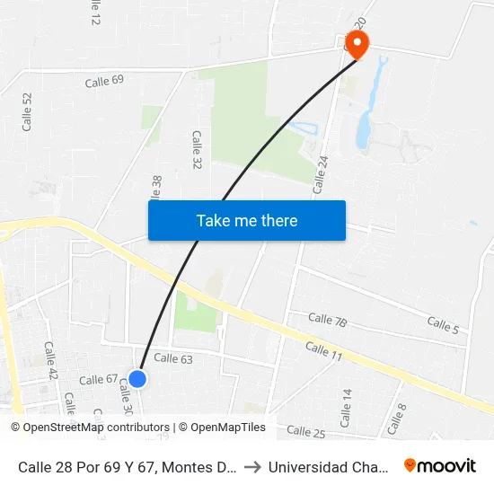 Calle 28 Por 69 Y 67, Montes De Amé to Universidad Chapingo map