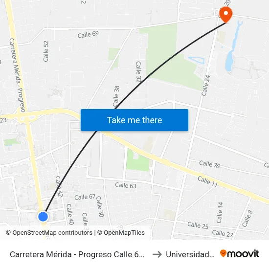 Carretera Mérida - Progreso Calle 60 Por 50, Montes De Amé to Universidad Chapingo map