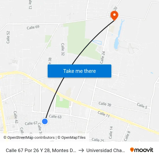 Calle 67 Por 26 Y 28, Montes De Amé to Universidad Chapingo map