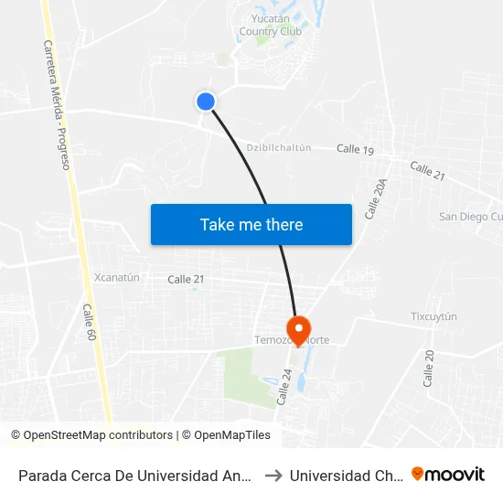 Parada Cerca De Universidad Anáhuac Mayab to Universidad Chapingo map
