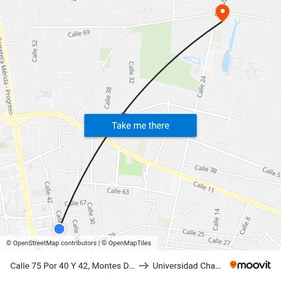 Calle 75 Por 40 Y 42, Montes De Amé to Universidad Chapingo map