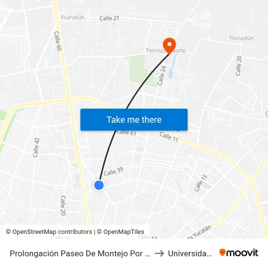 Prolongación Paseo De Montejo Por 45 Y 47, Benito Juaréz Norte to Universidad Chapingo map