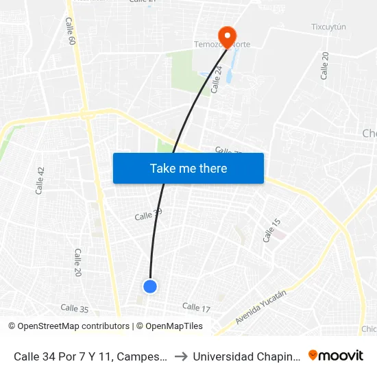 Calle 34 Por 7 Y 11, Campestre to Universidad Chapingo map