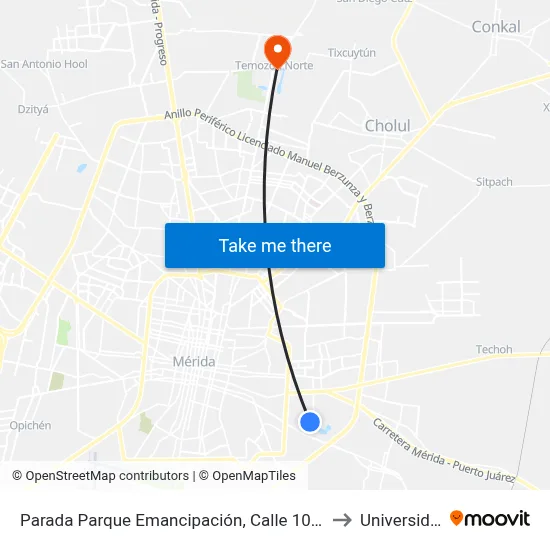 Parada Parque Emancipación, Calle 10b Por 25b Y 25a, Fraccionamiento  Vergel Ii. to Universidad Chapingo map