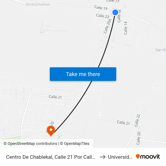 Centro De Chablekal, Calle 21 Por Calle Vigésima Y 20, Comisaría De Chablekal to Universidad Chapingo map