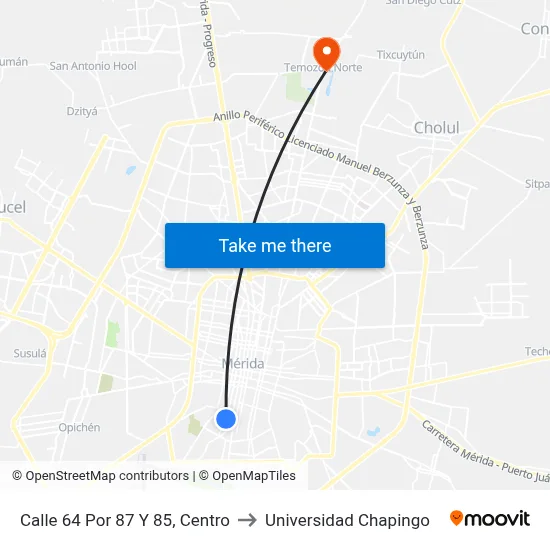 Calle 64 Por 87 Y 85, Centro to Universidad Chapingo map