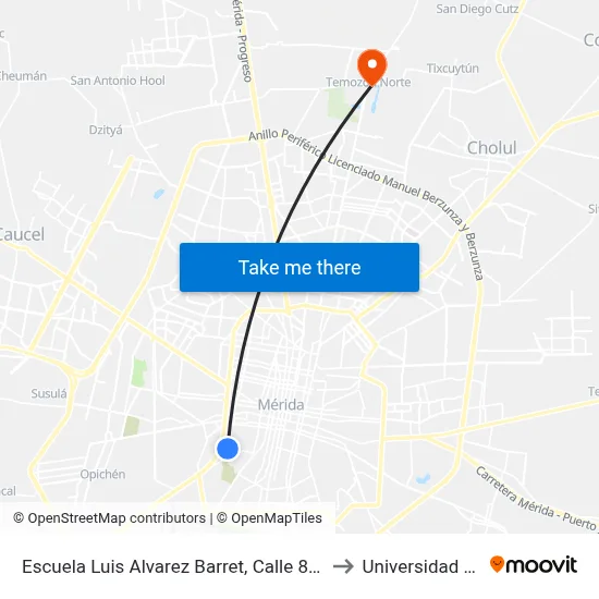 Escuela Luis Alvarez Barret, Calle 81 Por 80 Y 82 Centro to Universidad Chapingo map