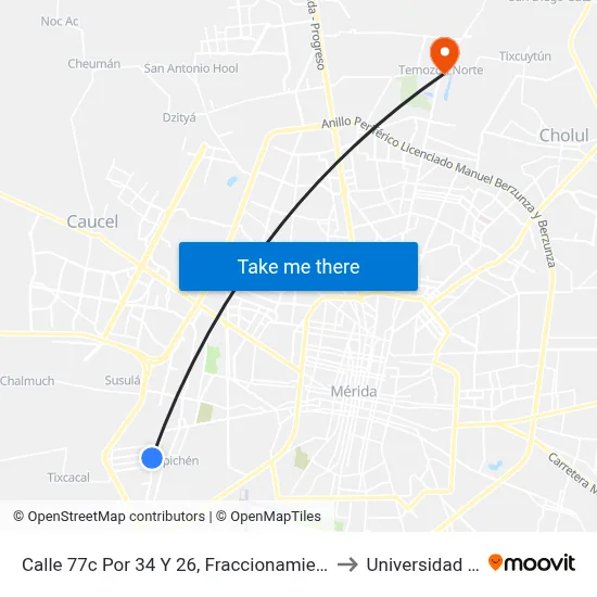 Calle 77c Por 34 Y 26, Fraccionamiento Paseos De Opichén to Universidad Chapingo map