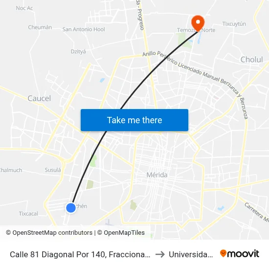Calle 81 Diagonal Por 140, Fraccionamiento Girasoles De Opichén to Universidad Chapingo map