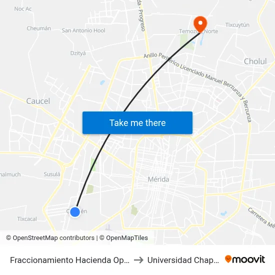 Fraccionamiento Hacienda Opichén to Universidad Chapingo map