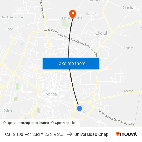 Calle 10d Por 23d Y 23c, Vergel II to Universidad Chapingo map