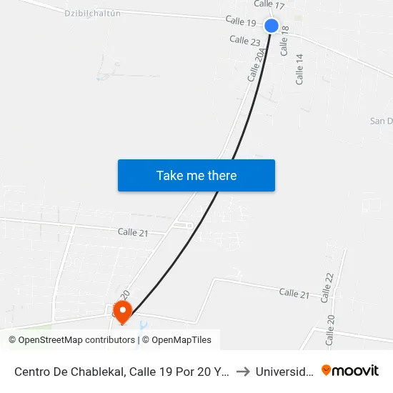 Centro De Chablekal, Calle 19 Por 20 Y Calle Vigésima, Comisaría De Chablekal to Universidad Chapingo map