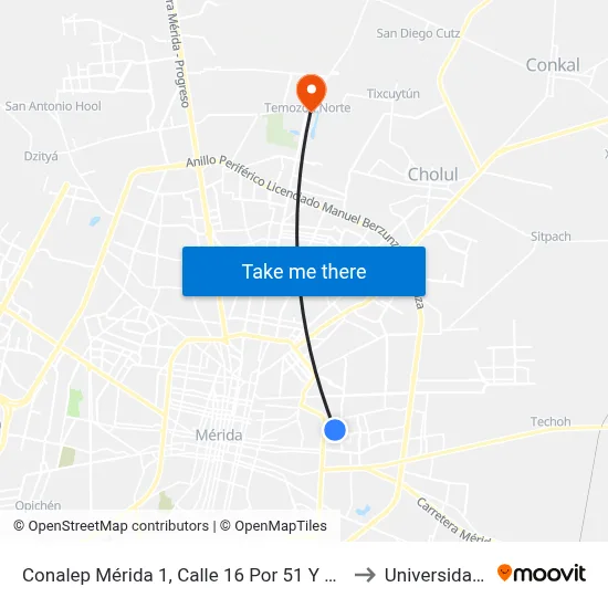 Conalep Mérida 1, Calle 16 Por 51 Y 55, Fraccionamiento Del Parque to Universidad Chapingo map