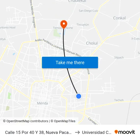Calle 15 Por 40 Y 38, Nueva Pacabtún, Los Reyes to Universidad Chapingo map