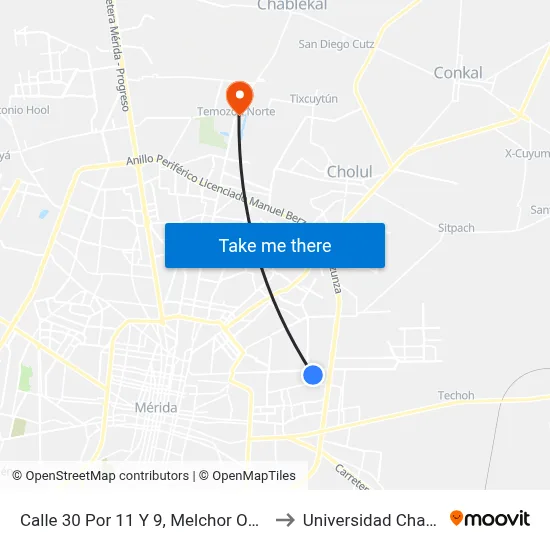 Calle 30 Por 11 Y 9, Melchor Ocampo II to Universidad Chapingo map