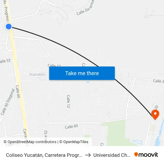 Coliseo Yucatán, Carretera Progreso Mérida to Universidad Chapingo map