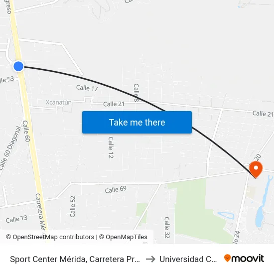 Sport Center Mérida, Carretera Progreso Mérida to Universidad Chapingo map