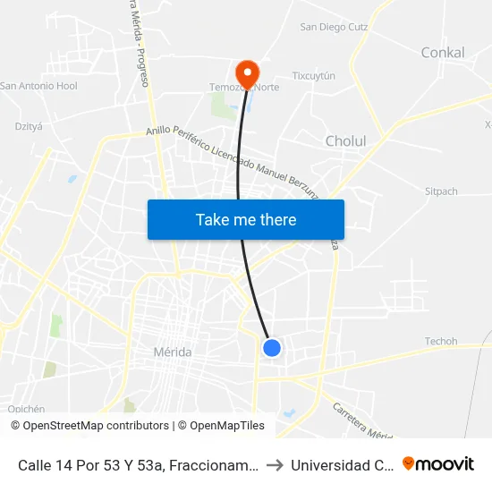 Calle 14 Por 53 Y 53a, Fraccionamiento Del Parque to Universidad Chapingo map
