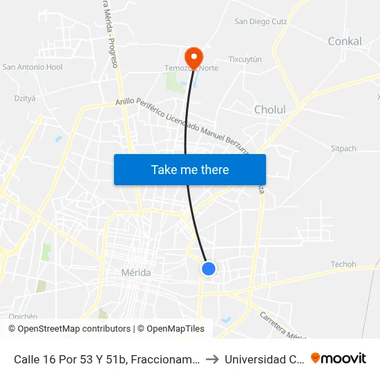 Calle 16 Por 53 Y 51b, Fraccionamiento Del Parque to Universidad Chapingo map