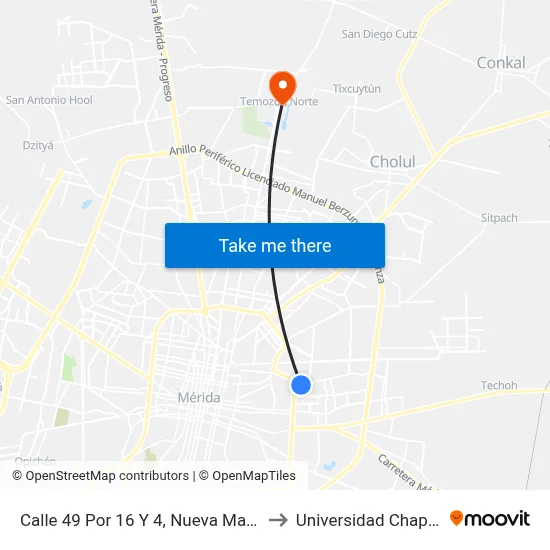 Calle 49 Por 16 Y 4, Nueva Mayapán to Universidad Chapingo map