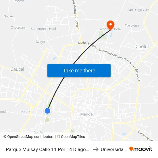 Parque Mulsay Calle 11 Por 14 Diagonal Y 16, Fraccionamiento Mulsay. to Universidad Chapingo map