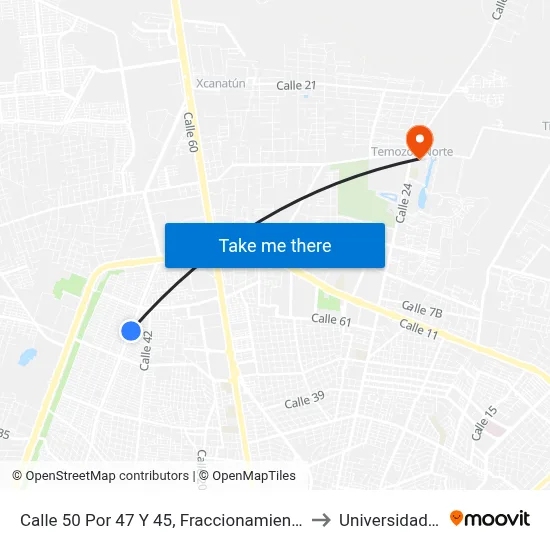Calle 50 Por 47 Y 45, Fraccionamiento Francisco De Montejo to Universidad Chapingo map