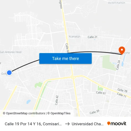 Calle 19 Por 14 Y 16, Comisaría Dzityá to Universidad Chapingo map