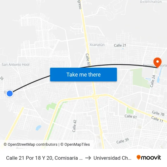 Calle 21 Por 18 Y 20, Comisaría De Dzityá to Universidad Chapingo map