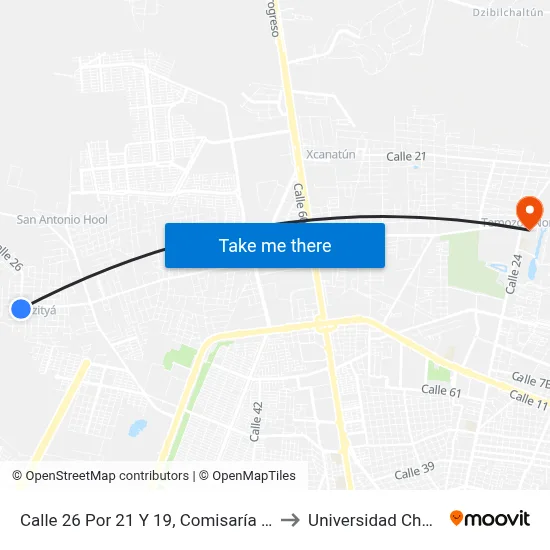Calle 26 Por 21 Y 19, Comisaría De Dzityá to Universidad Chapingo map