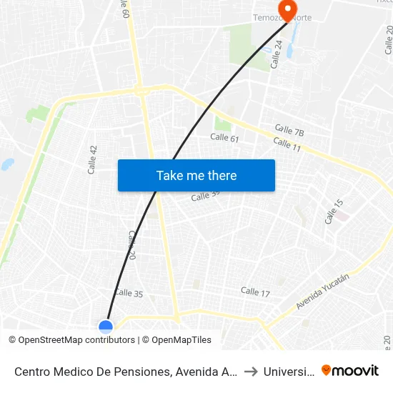 Centro Medico De Pensiones, Avenida Alfredo Barrera Vazquez Por 32 Y 34 Interior, Pensiones to Universidad Chapingo map