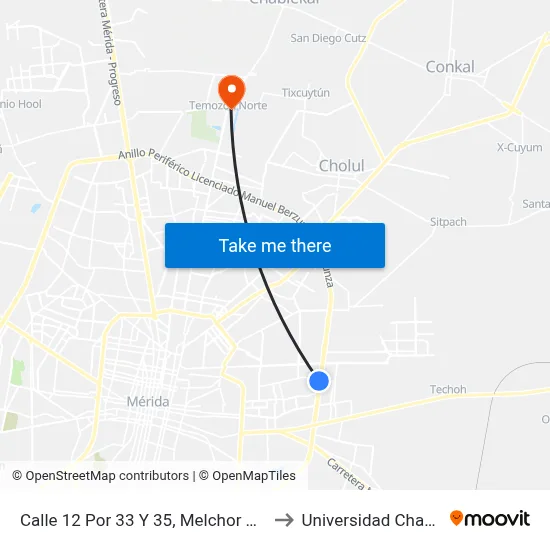 Calle 12 Por 33 Y 35, Melchor Ocampo to Universidad Chapingo map