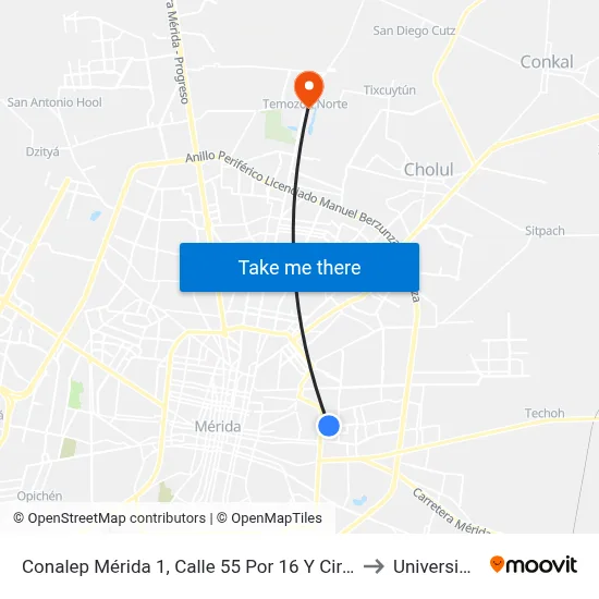 Conalep Mérida 1,  Calle 55 Por 16 Y Circuito Colonias, Fraccionamiento Del Parque to Universidad Chapingo map