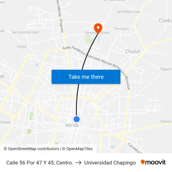 Calle 56 Por 47 Y 45, Centro. to Universidad Chapingo map