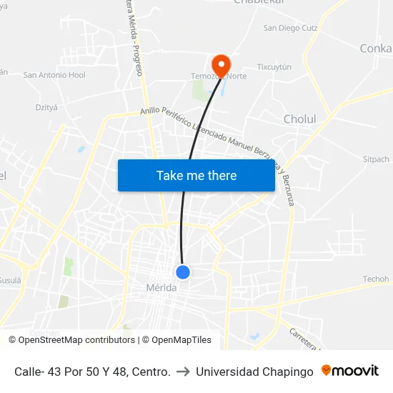Calle- 43 Por 50 Y 48, Centro. to Universidad Chapingo map
