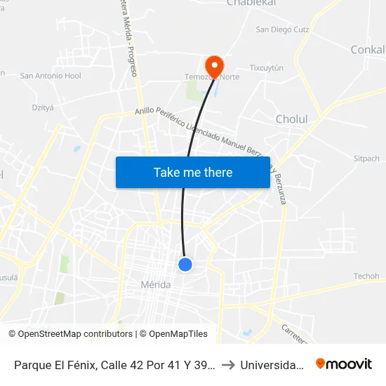 Parque El Fénix, Calle 42 Por 41 Y 39, Fraccionamiento El Fénix. to Universidad Chapingo map