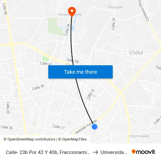 Calle- 23b Por 42 Y 40b, Fraccionamiento Residencial Los Pinos. to Universidad Chapingo map