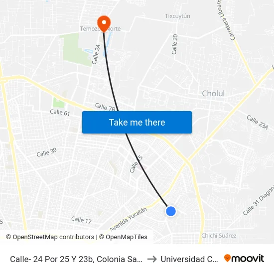 Calle- 24 Por 25 Y 23b, Colonia San Pedro Cholul. to Universidad Chapingo map